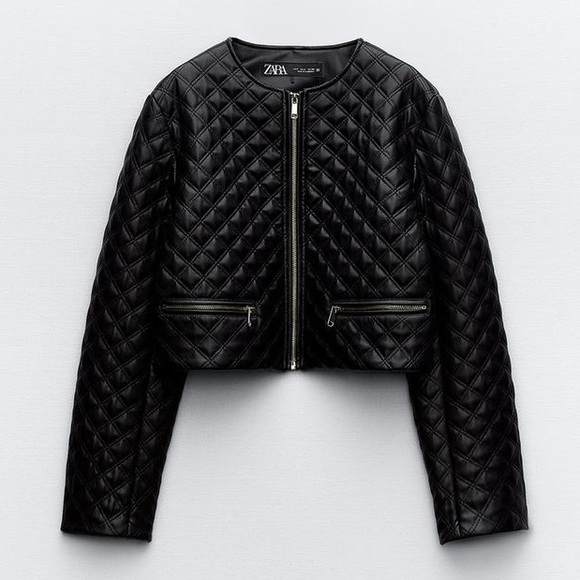 ZARA FAUX LEATHER CROPPED QUILTED JACKET - Picture 5 of 14